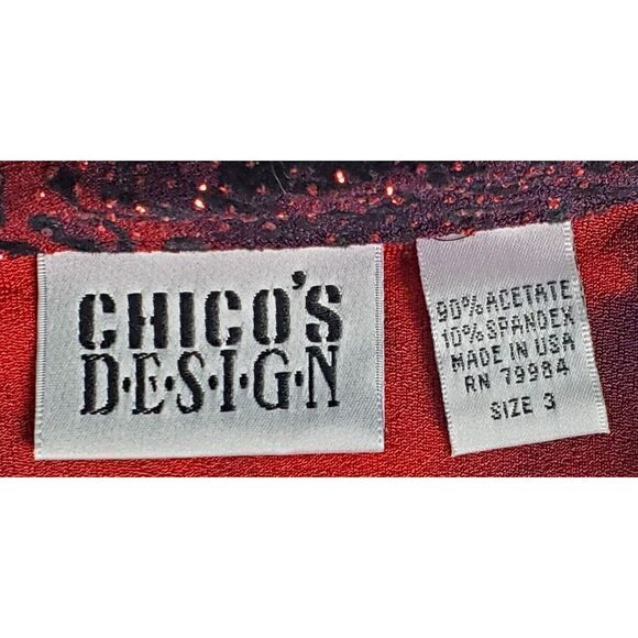Vintage Chico's Tunic Size XL Red Black Animal Print Long Sleeve Sparkle Artsy - Picture 7 of 9